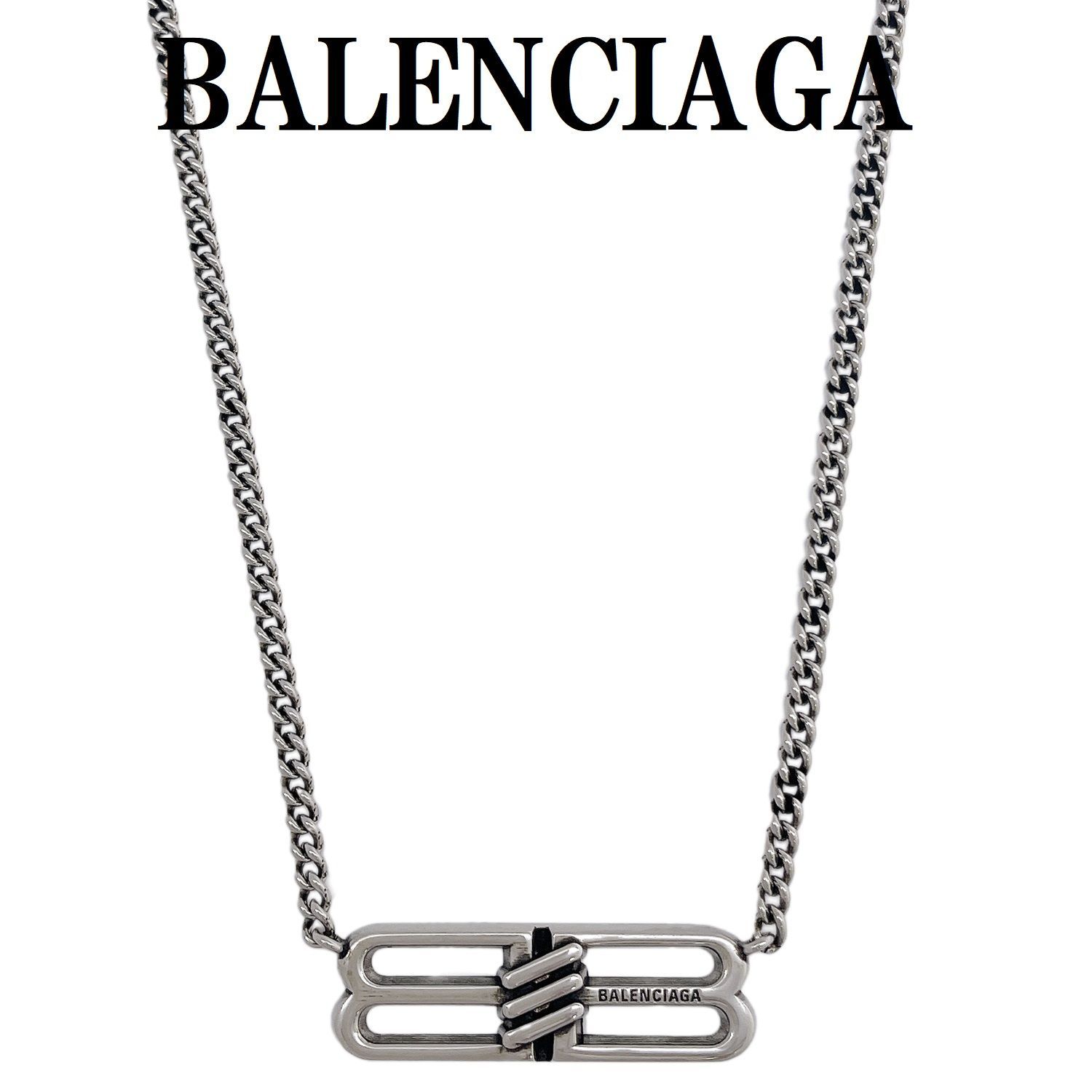 BALENCIAGA バレンシアガ 696223 TZ99I 0911 ネックレス BB アイコン ロゴ ペンダント アクセサリー メンズ レディース アンティーク シルバー