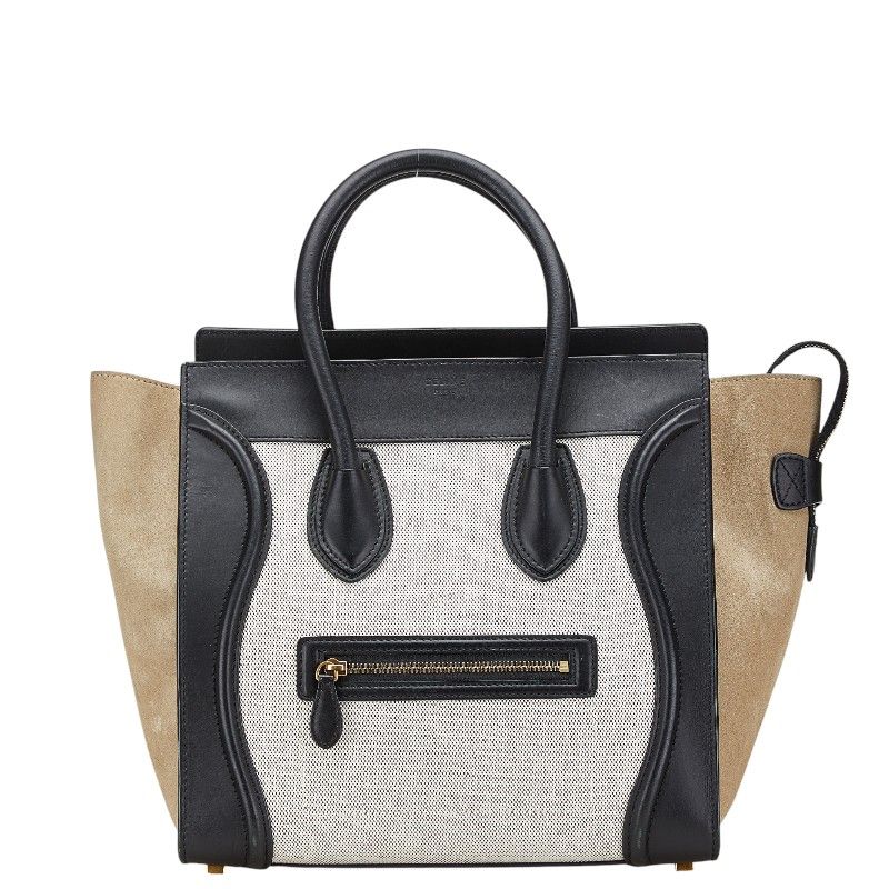 セリーヌ ラゲージ ミニショッパー ブラック グレージュ ホワイト レザー キャンバス スウェード レディース CELINE 1-0203729