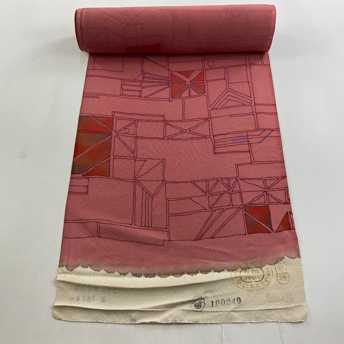 反物 秀品 小紋 幾何学模様 ピンク 正絹