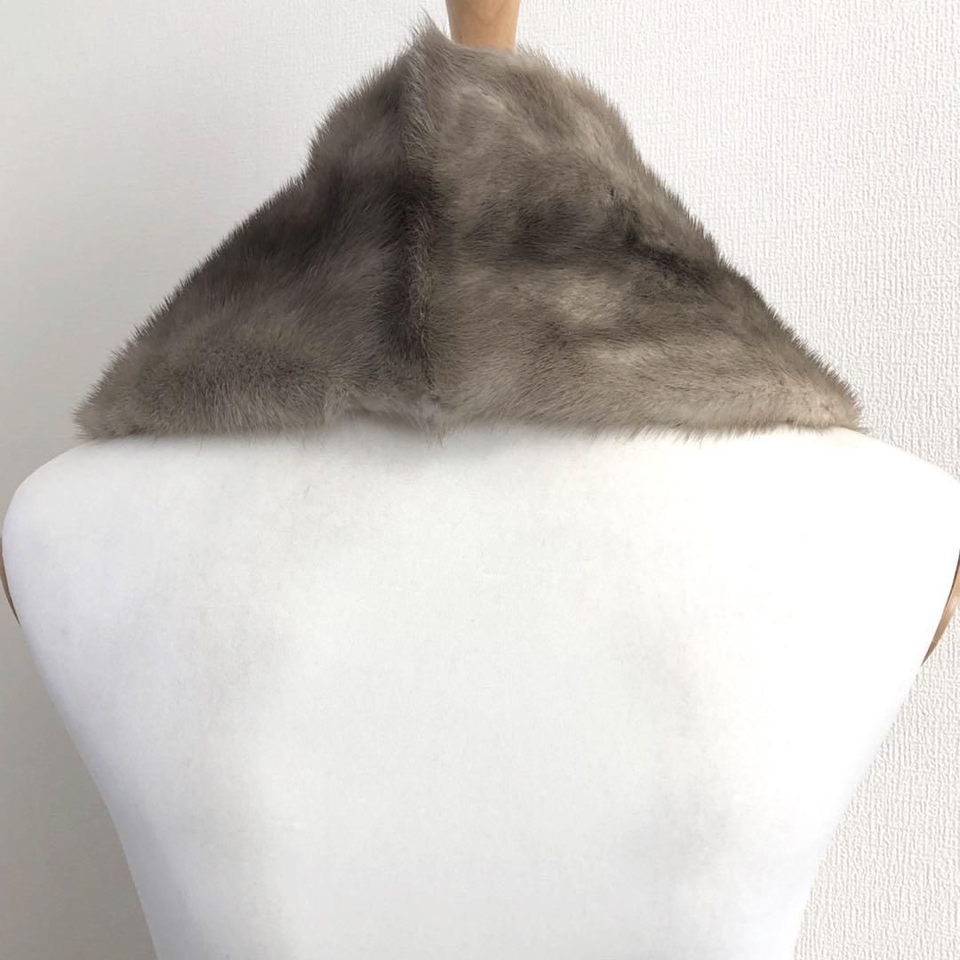 美品 毛皮 ミンク リアルファー マフラー ストール グレー ショール
