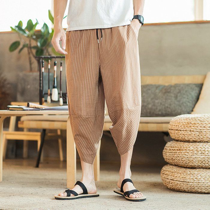 ワイドパンツ メンズ 綿麻風 サルエルパンツ 7分丈 ガウチョ