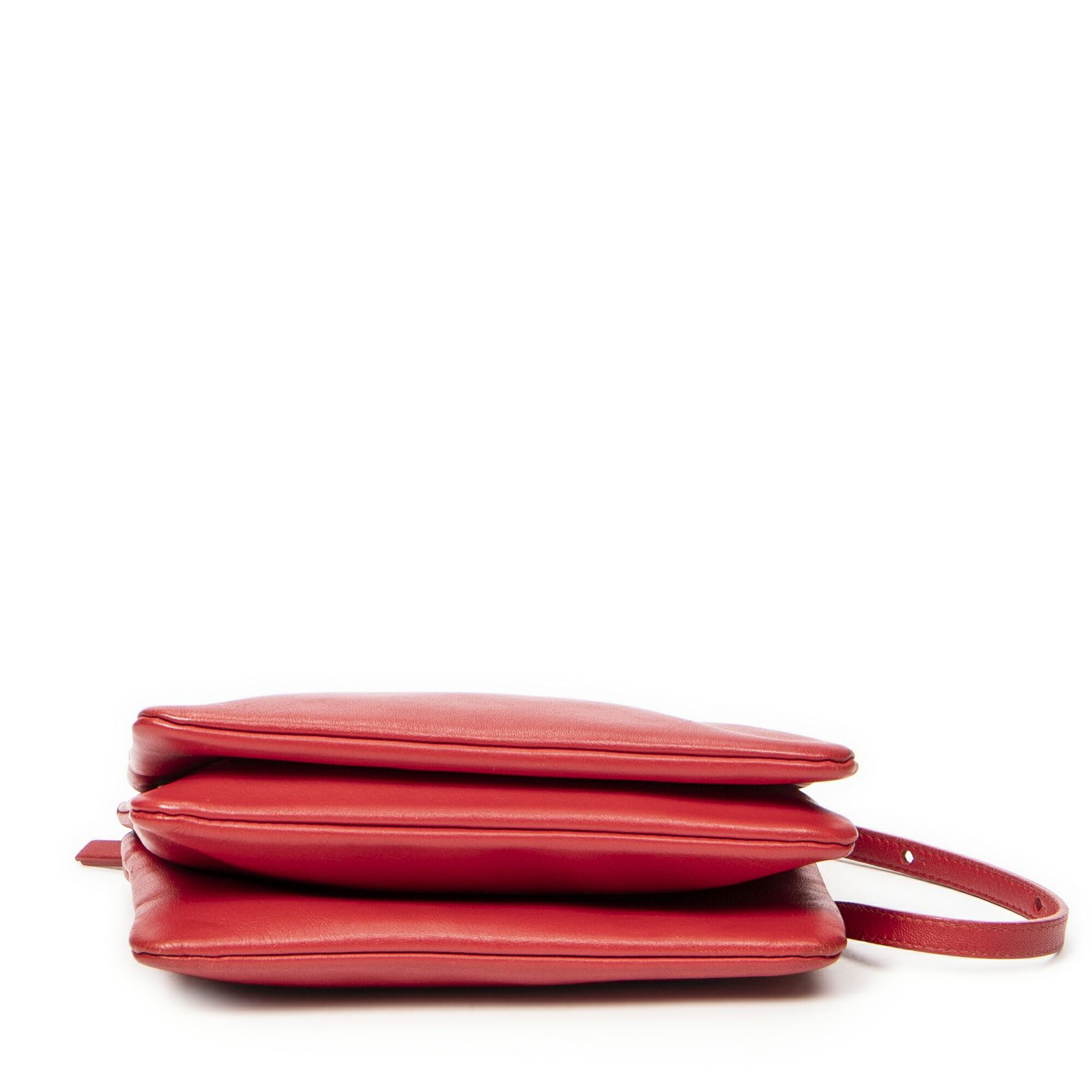 セリーヌ小トリオクロスボディ赤カーフスキンレザーAB