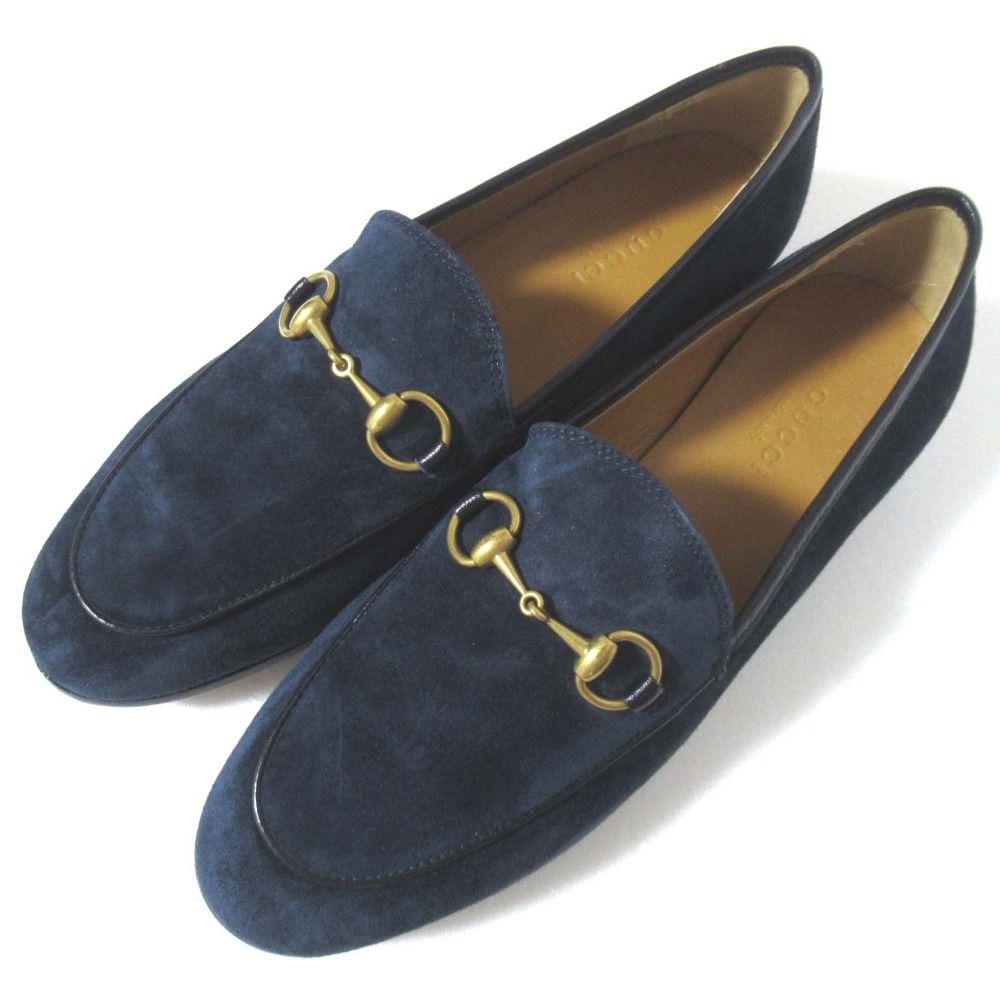 ♥ GUCCI グッチ ヨルダーン スエード ホースビット ローファー 404069 サイズ35.5 約22.5cm ネイビー×ゴールド金具 レディース 古着