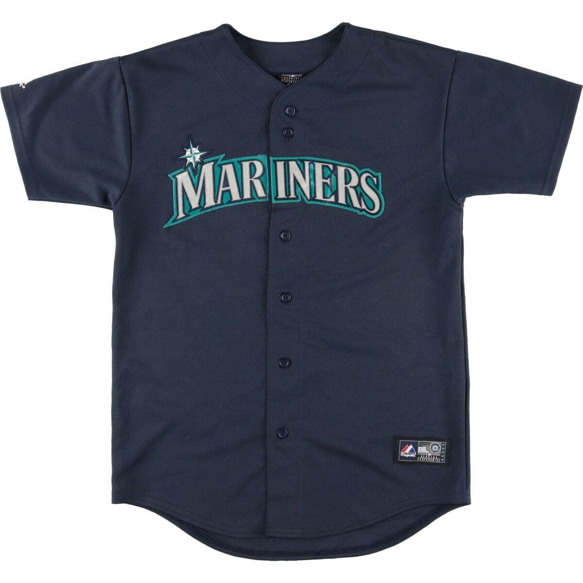 古着 Majestic MLB SEATTLE MARINERS シアトルマリナーズ ゲームシャツ ベースボールシャツ USA製 メンズL/eaa453361
