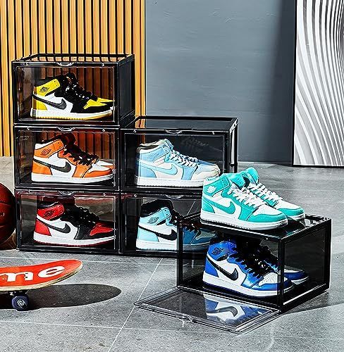 八番屋 シューズボックス 6個セット 収納ボックス シューズラック 靴棚 靴収納 玄関収納 下駄箱 ブラック 八番屋 ⁄ シューズボックス クリア 6個セット スニーカー 収納 ケース