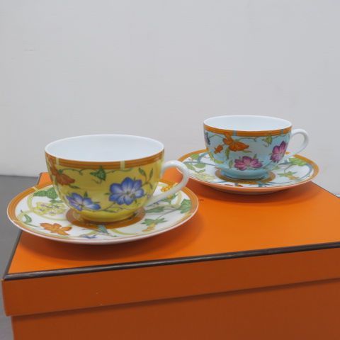 HERMES エルメス シエスタ ティー カップ&ソーサー ブルー&イエロー 2 
