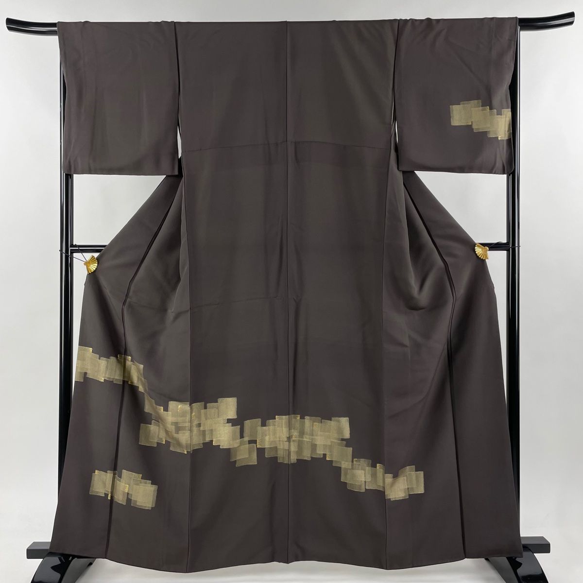 付下げ 身丈161.5cm 裄丈67.5cm L 袷 幾何学模様 金彩 箔 灰茶 正絹  