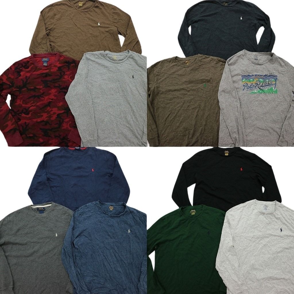 古着卸 まとめ売り ラルフローレン 長袖Tシャツ 12枚セット (メンズ L /XL ) 無地 ワンポイント LT18 MR7772
