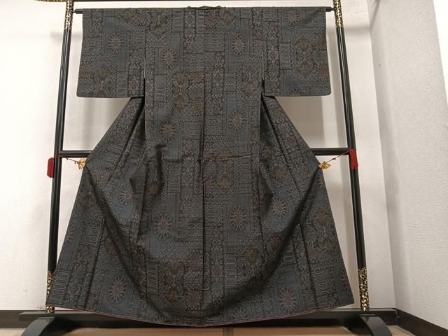 平和屋着物●本場大島紬　一元絣　格子　正絹　逸品　AAAY5951ph 平和屋着物○本場大島紬 一元絣 格子 正絹 逸品 AAAY5951ph 平和屋着物○