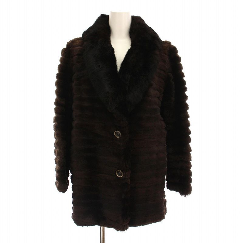 ノーブランド 毛皮コート ファー ハーフ アウター ダークブラウン /YM  