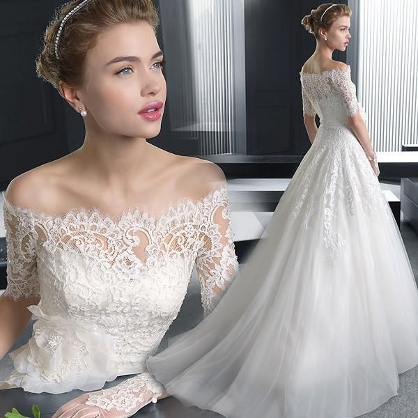 ウエディングドレス Aラインドレス 結婚式 ロング 花嫁 長袖 パーティードレス 二次会 披露宴 安い ウェディングドレス エンパイア レース