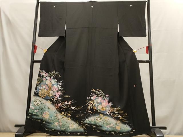 GON様ご確認用正絹黒留袖　作家物　花車文　金彩　② 平和屋着物□豪華黒留袖 作家物 御所車花文 暈し染め 金銀彩