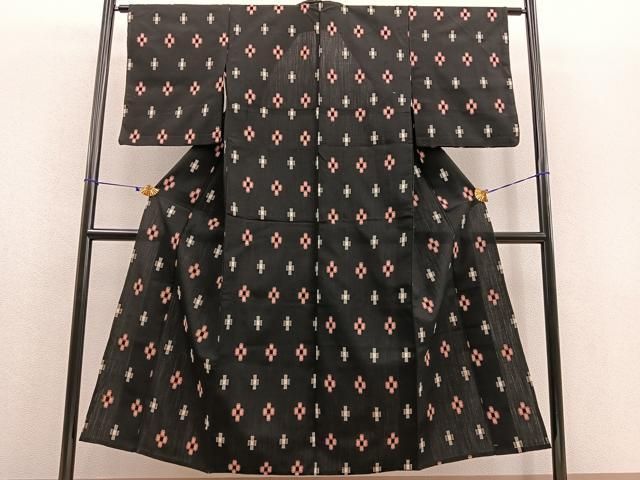 平和屋着物▽本塩沢 単衣 110亀甲 幾何学花文 正絹 逸品