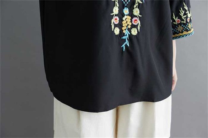  花柄刺 チュニック 夏 レディース 七分袖 ブラウス トップス プルオーバー Vネック Tシャツ エスニック風 森ガール 大きいサイズ ゆったり 爽やか ナチュラル きれいめ リゾート 旅行 mansi 03 ノースリーブ チュニック