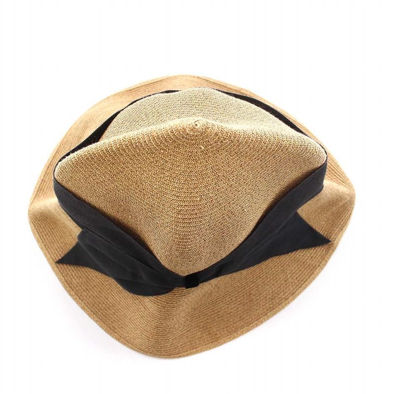 最安値　美品　アシーナニューヨーク　リサコ　ストローハット　黒リボン アッシーナニューヨーク RISAKO リボンハット 帽子 ストローハット