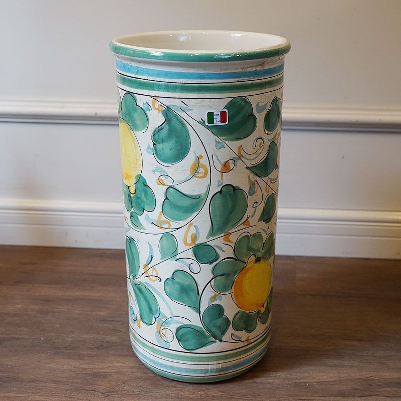 イタリア製　陶器傘立て（レモン） 傘立て 陶器 イタリア レモン柄 手彩色 傘立て スリム インテリア 雑貨