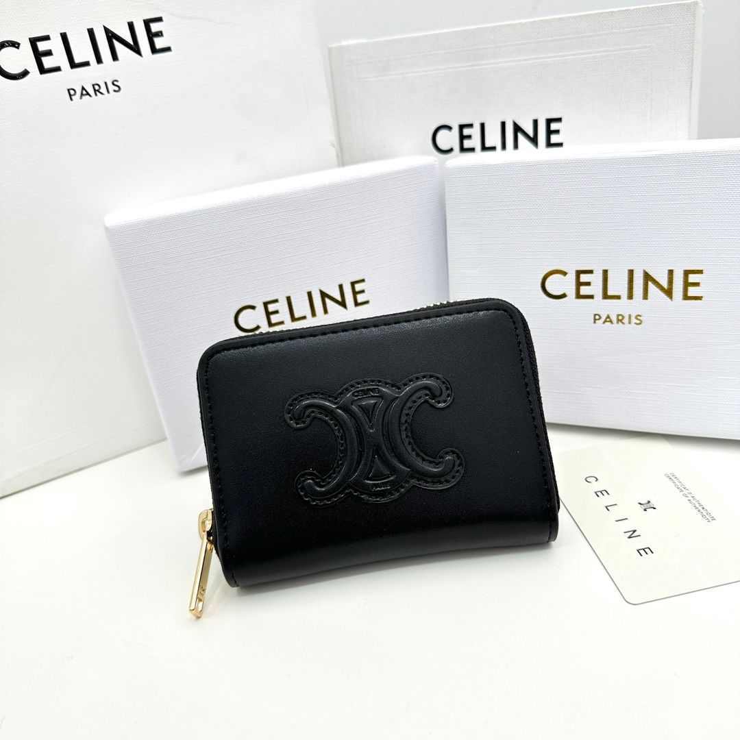 新品 CELINE セリーヌ コンパクト ジップウォレット トリオンフ ブラック