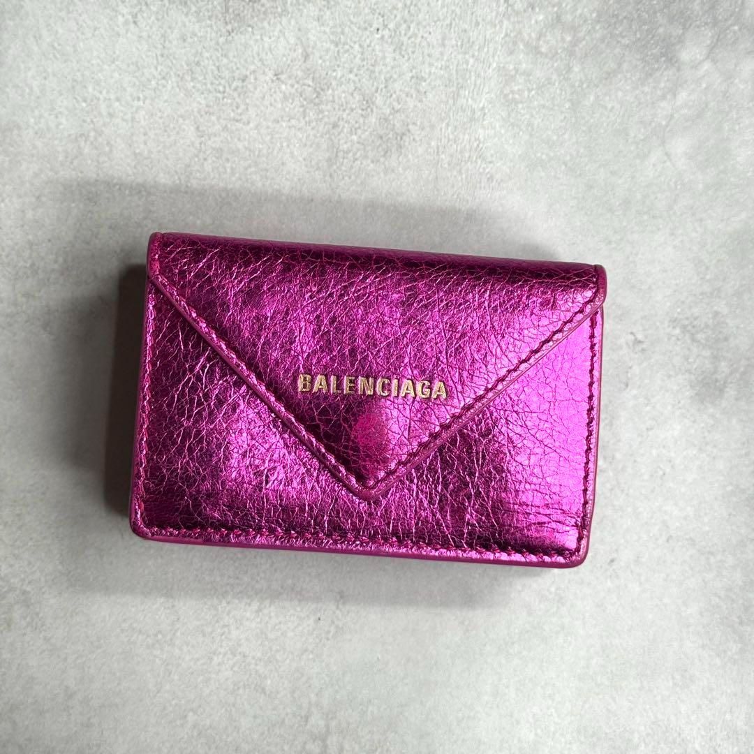 新色ピンク Balenciaga バレンシアガ ペーパーミニウォレット 中古