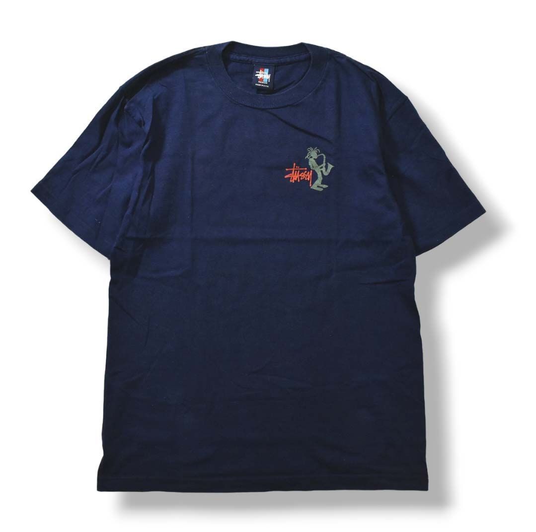STUSSY シャドーマン Tシャツ USA製 古着 Lサイズ ネイビー
