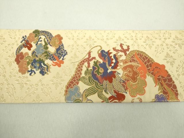 平和屋着物○アンティーク 大正ロマン 九寸名古屋帯 唐織 龍の丸 霊芝