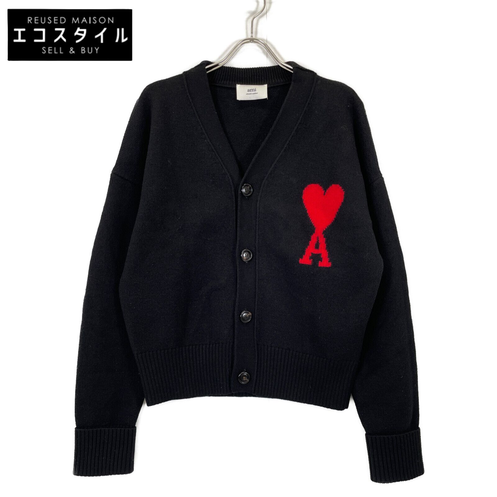 AMIalexandremattiussi アミアレクサンドルマテュッシ BFUKC002.018 24AW ブラック ウール ハートロゴカーディガン M