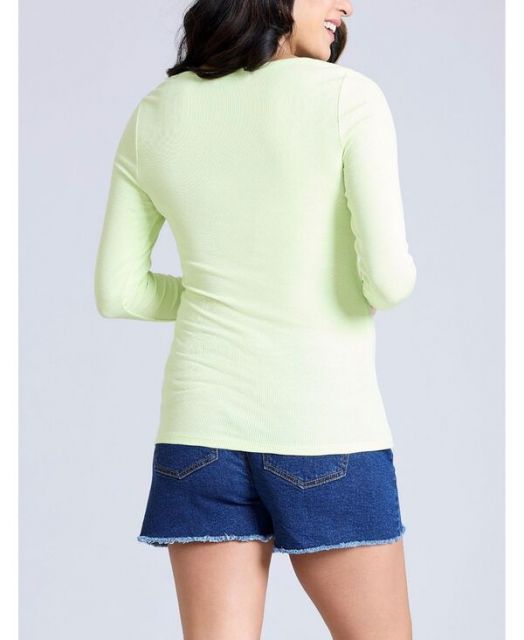 売れ筋商品|||マザーフッドマタニティ カットソー トップス レディース Maternity Square Neck Rib Knit Long Sleeve Tee - Motherhood Soft lime Soft Lime Long Sleeve Rib Knit Square Neck Tee | Motherhood