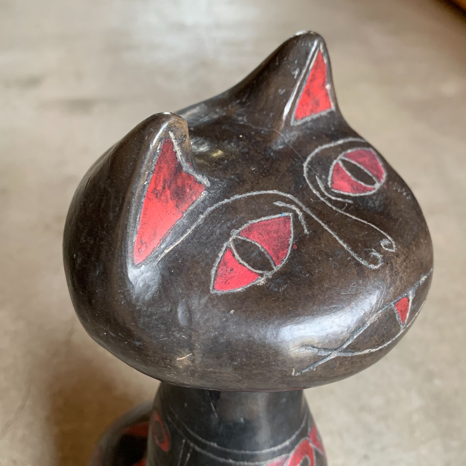 メキシコ ヴィンテージ オアハカ フォークアート 黒陶のネコ 置物 