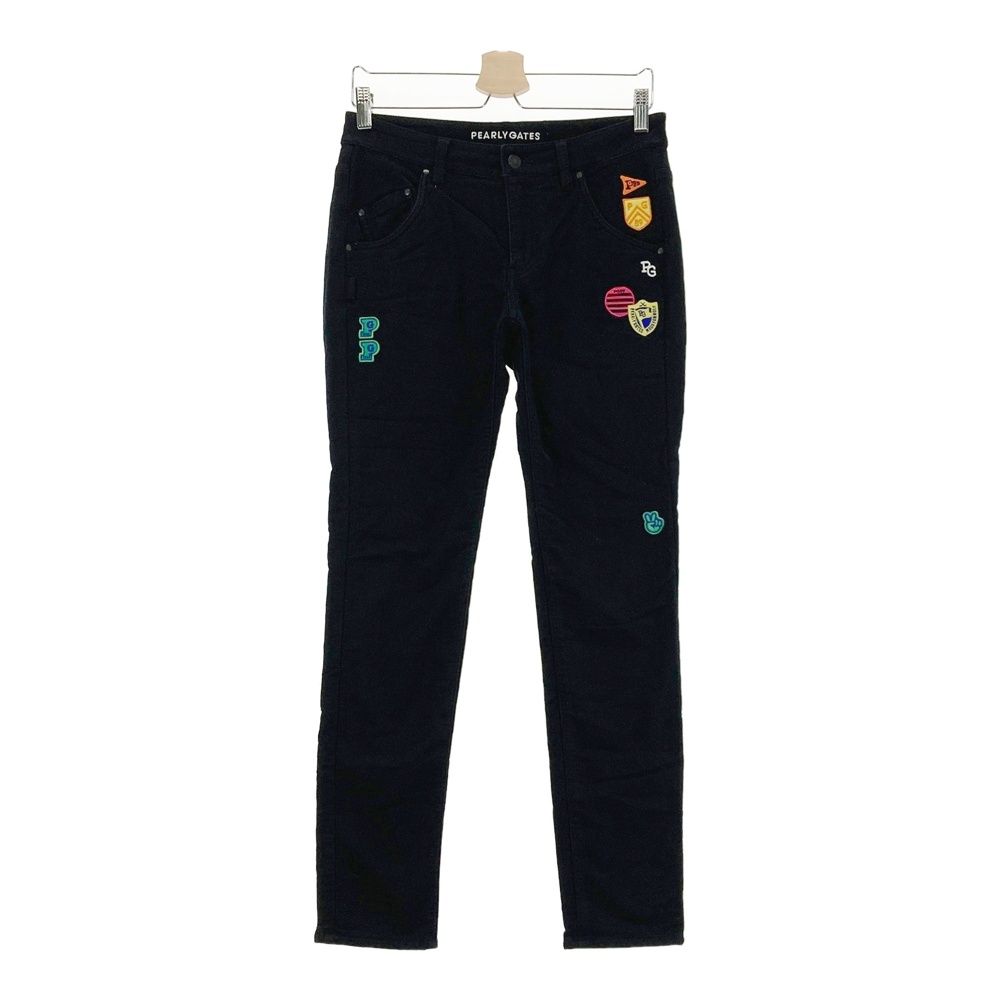 サイズ 1 PEARLY GATES パーリーゲイツ 055-0131014 裏起毛 ストレッチパンツ ワッペン ブラック系 240101539383 ゴルフウェア レディース ストスト