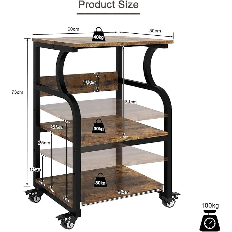 PUNCIA 3段 プリンター台 幅60cm 奥行50cm 高73cm ワゴン キャスター付き プリンターラック 収納棚 大型 プリンター 置き 台 省スペース プリンター棚 机下収納 木製ラック 取り付け簡単 100kg高耐荷重 オフィス ホーム 1