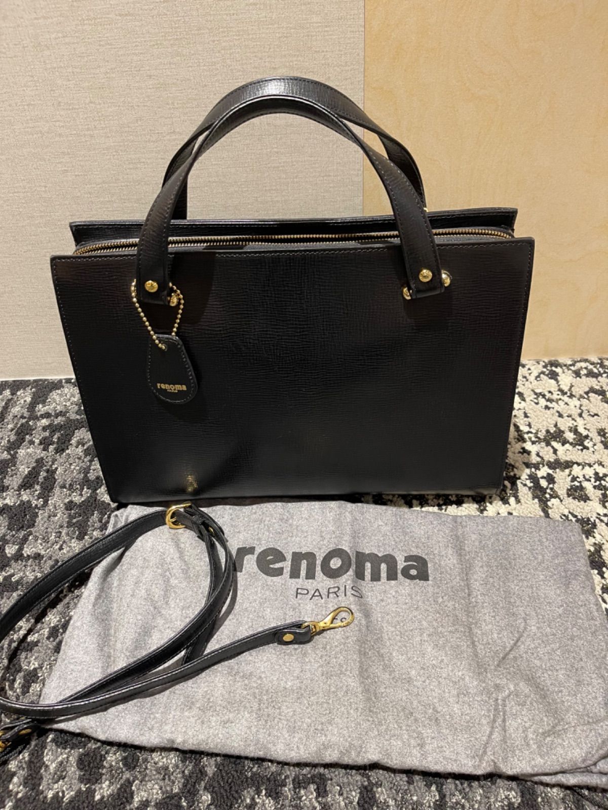 renoma ブランド 中古新品近 brand italy made leather black A4 