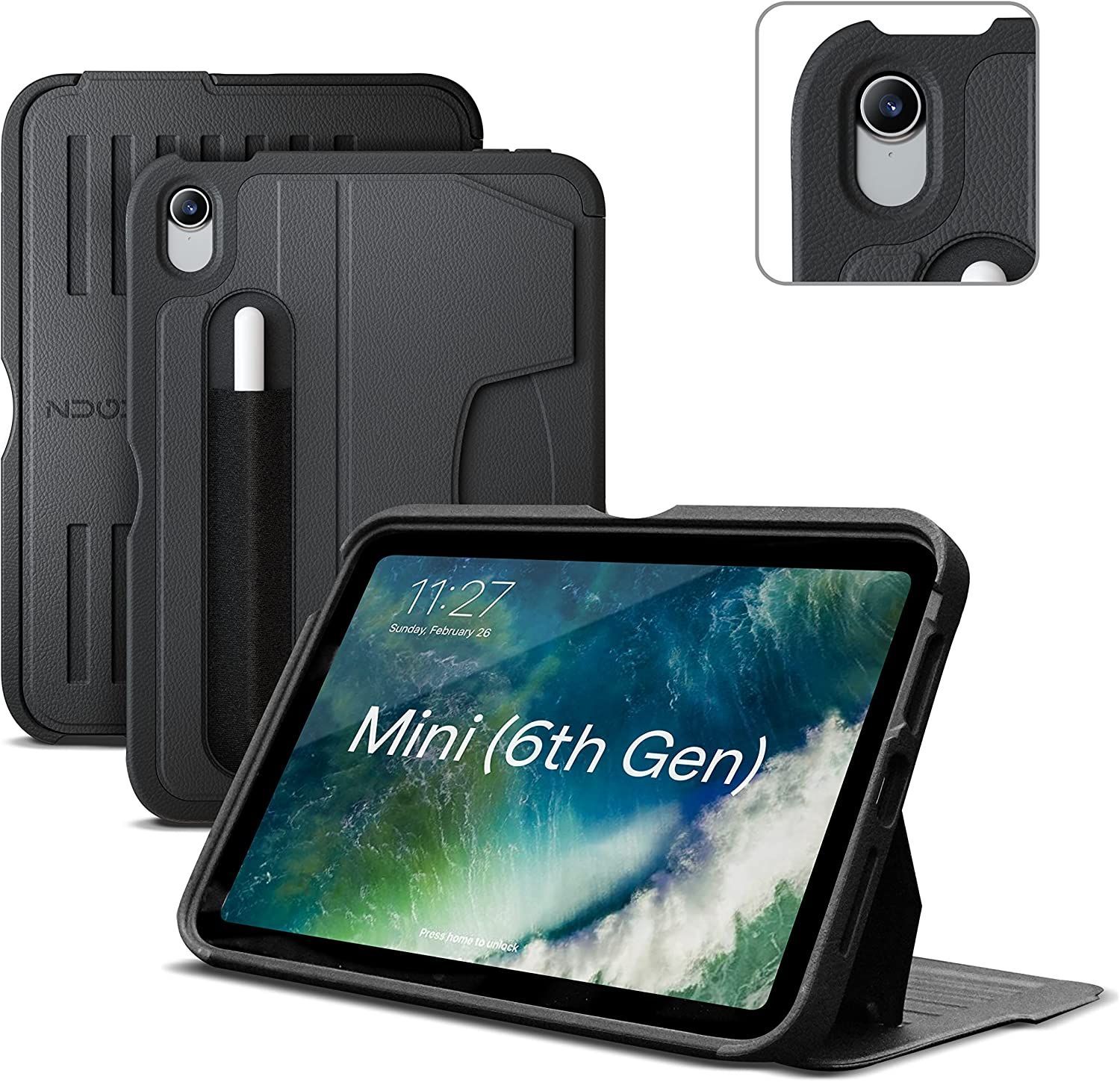 ZUGU iPad Mini ケース 2021 第6世代 極薄 落下衝撃保護 7段階スタンド機能 Apple ペンホルダー ワイヤレス充電  オートスリープ スマートカバー (iPad Mini 第6世代 カバー ブラック 黒)