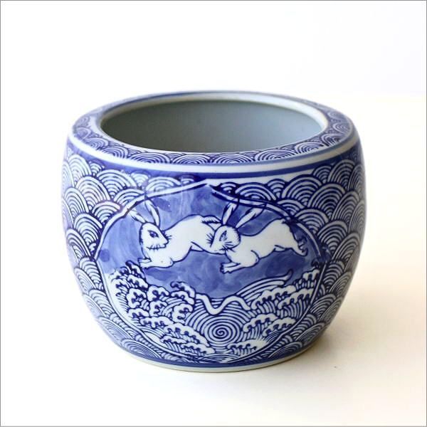 火鉢 うさぎ 陶器鉢 水鉢 陶器 睡蓮鉢 メダカ鉢 植木鉢 おしゃれ