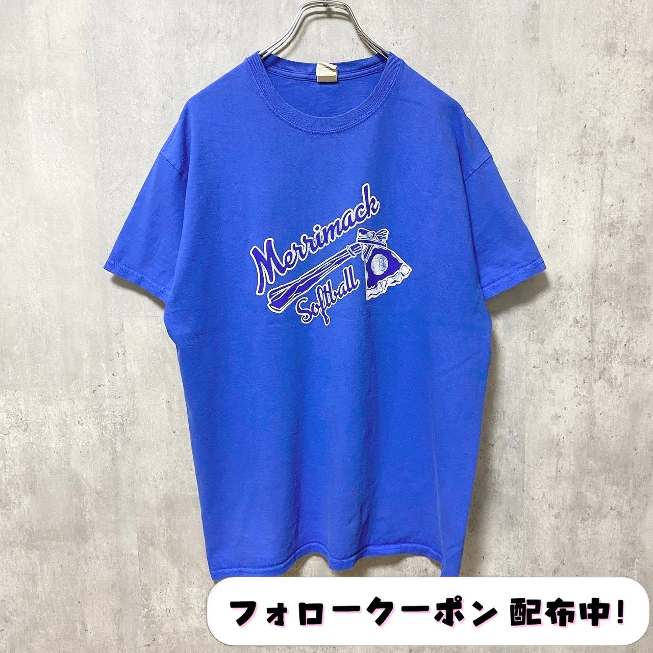古着 used　GILDAN ギルダン　半袖プリントTシャツ　クルーネック　ビックプリント　青　ブルー