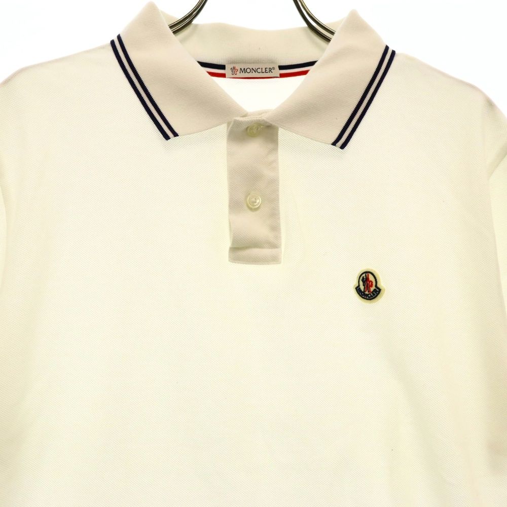MONCLER ポロシャツ ホワイト ロゴワッペン MONCLER (モンクレール) ロゴワッペン コットンポロシャツ 半袖シャツ