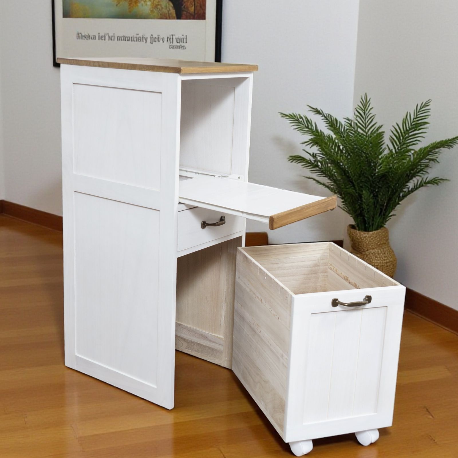 K 幅30cm 北欧風調 ミニキッチンワゴン スリムラック コンセント スライド棚付 キャスター付 白×木目 スリム カントリー調