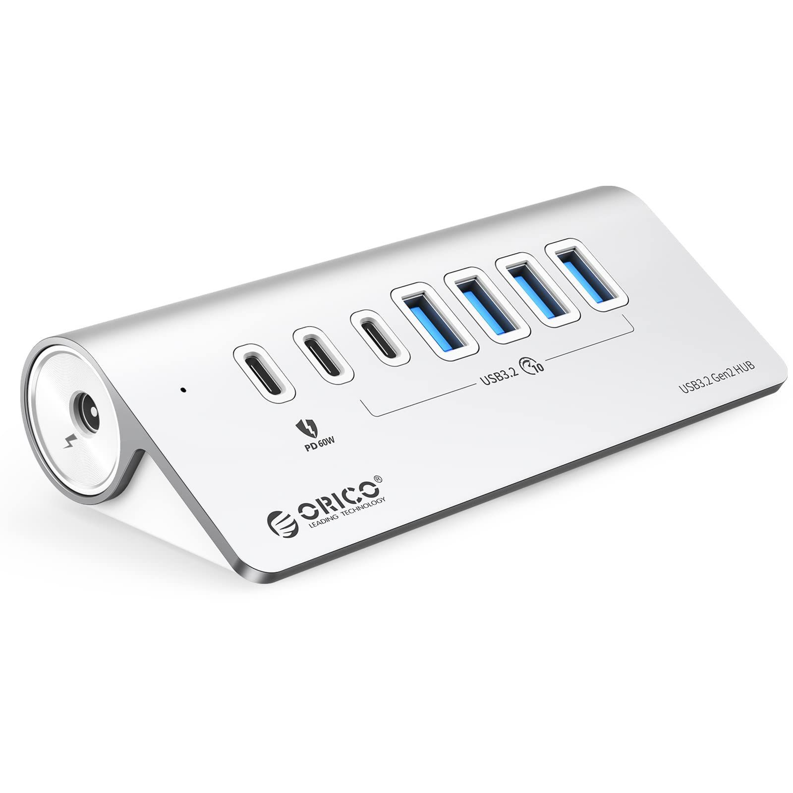 在庫処分 ハブ 3.0 7ポート 60WPD充電 10Gbps高速転送 USB アダプタ付き セパワー|バスパワー両対応 50cmケーブルと変換アダプタ付き USB C|USB Aデバイス両対応 ORICO Windows|Linux|Mac OS|Andr