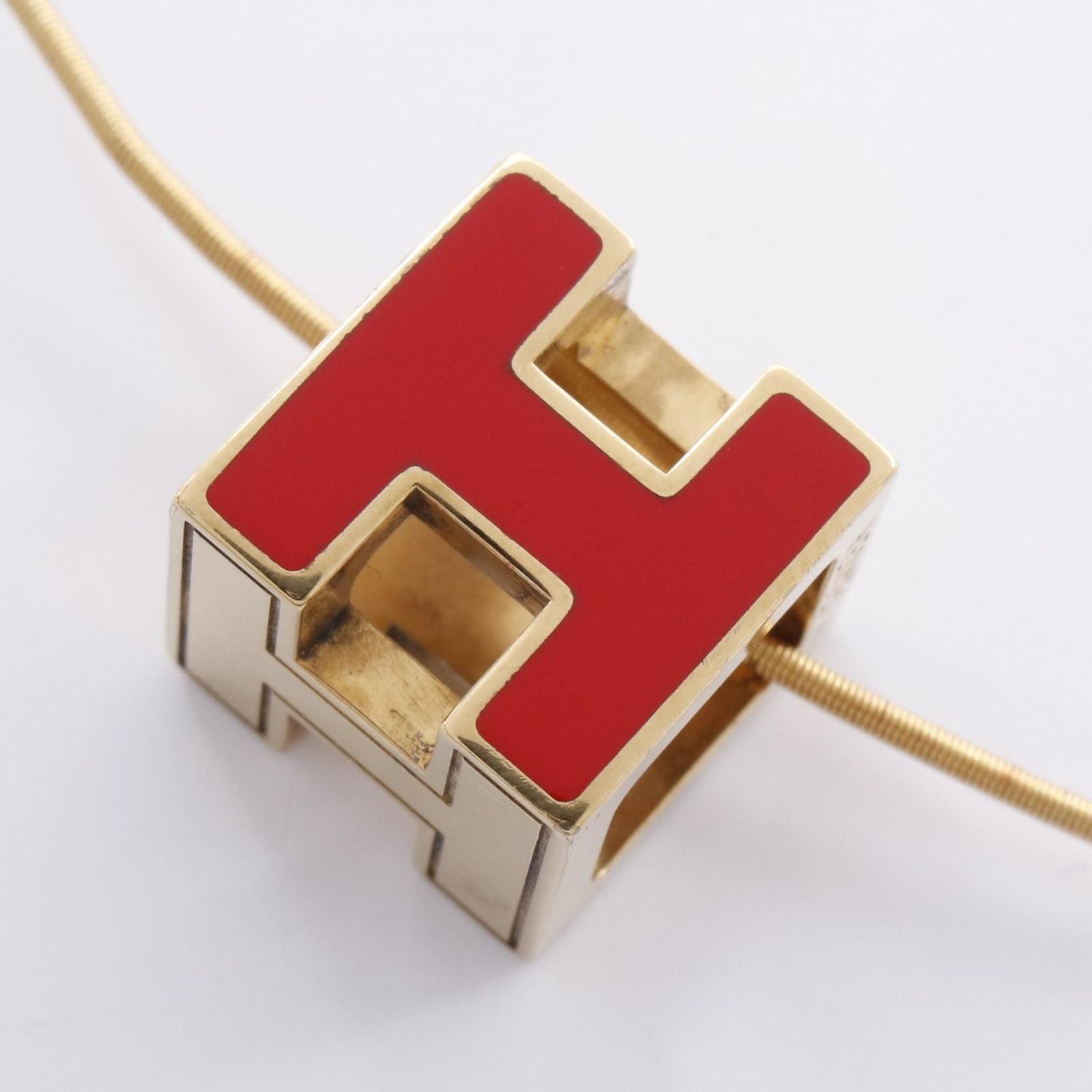 エルメス HERMES ネックレス カージュドアッシュ Hキューブ レッド GP 