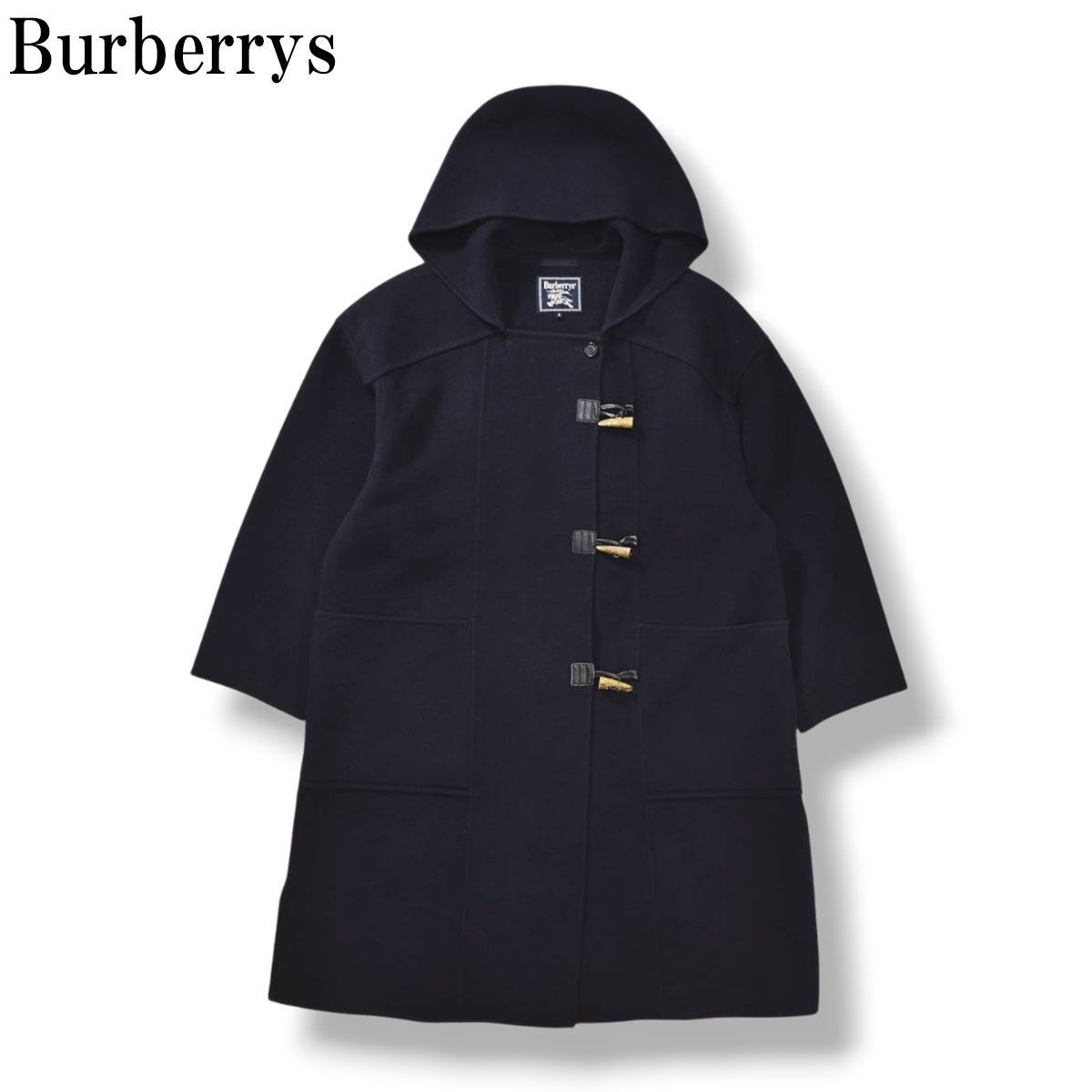 90sヴィンテージ バーバリー Burberrys カシミヤ混 メルトンウール ハーフ丈 ダッフルコート アウター オーバーコート 9 ネイビー レディース ♪
