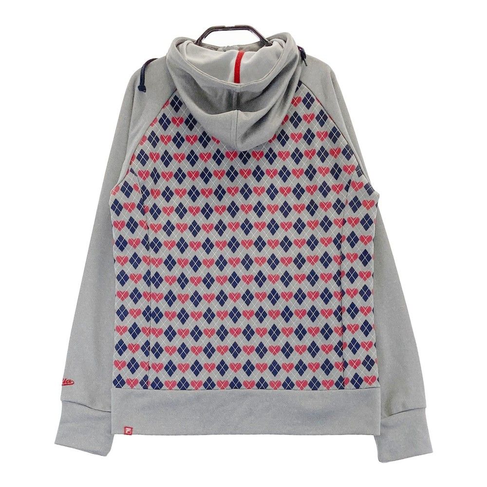 サイズ：L FILA GOLF フィラゴルフ  ジップパーカー アーガイル ハート チェック柄 グレー系 [240101437520] ゴルフウェア レディース ストスト サイズ：L FILA GOLF フィラゴルフ ジップパーカー アーガイル