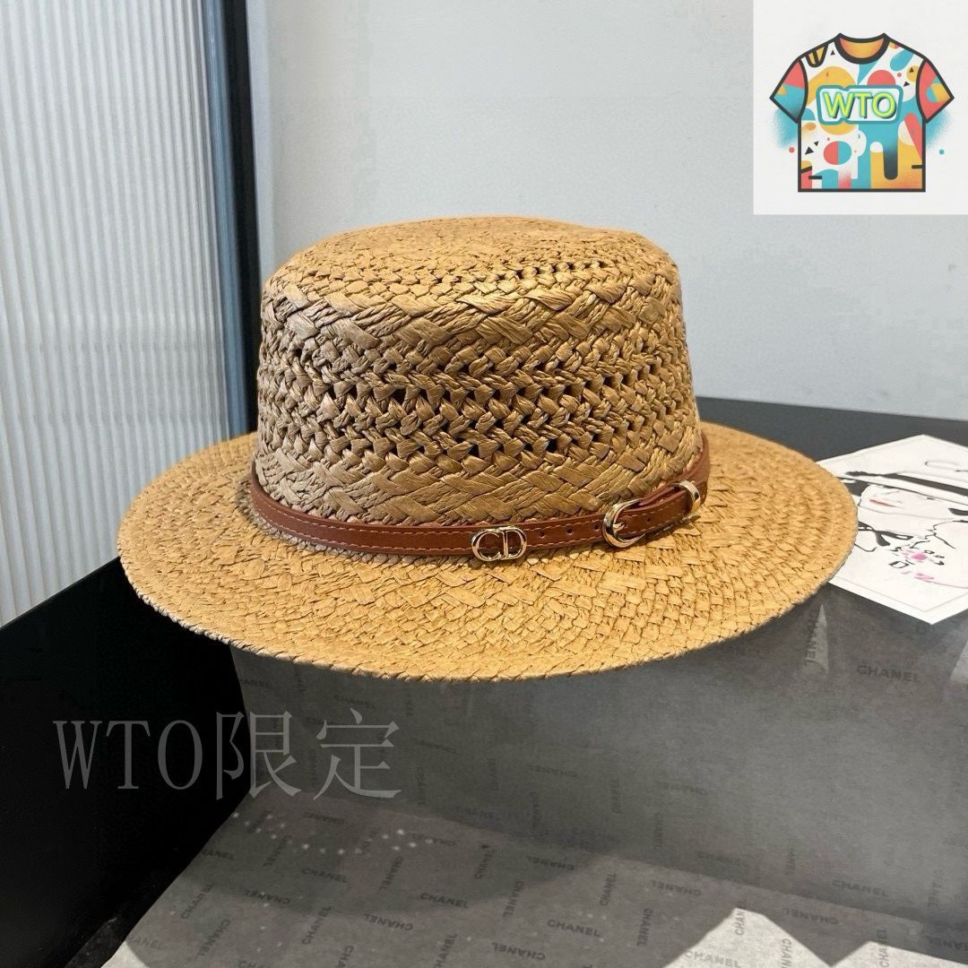 今日WTO】Dior 新 ラフィア フラットトップハット 57cm-XM92