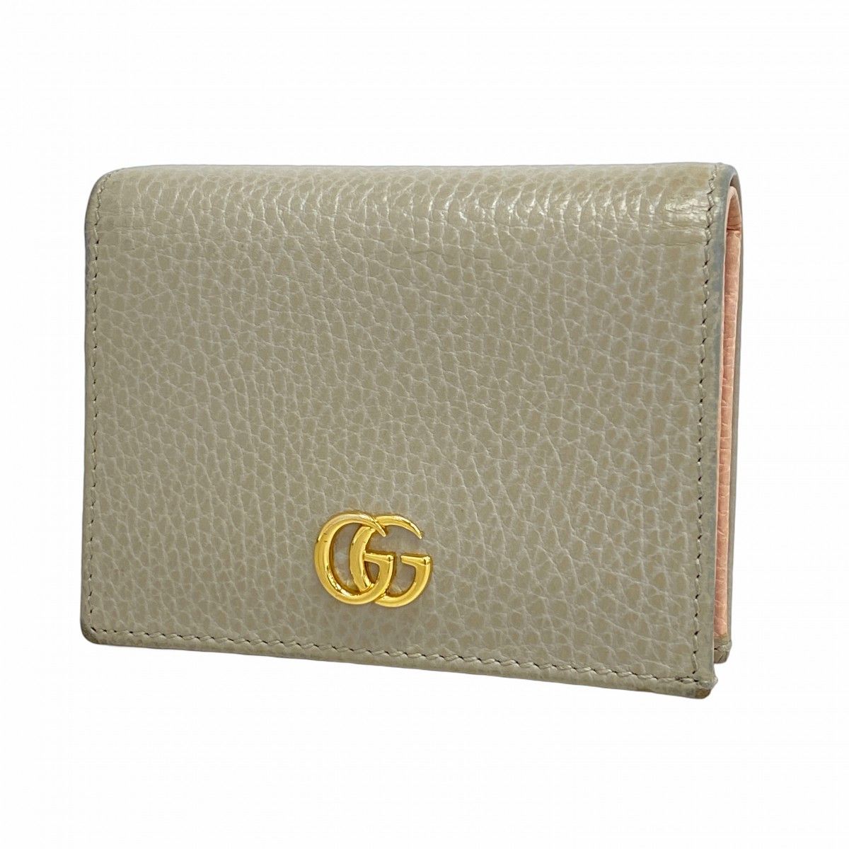5ma0866-h グッチ 財布 GGマーモント 456126 レザー グレー ピンク ゴールド金具 レディース