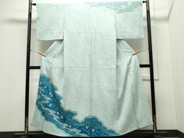 平和屋着物○訪問着 絞り 流水花文 ロング丈 正絹 逸品 未使用
