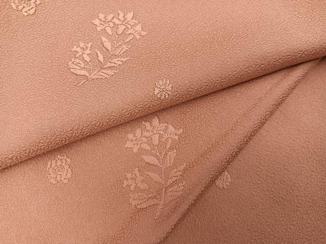 平和屋着物●上質な色無地 花地紋 ときがら茶色 正絹 ♥ AABC4465ph