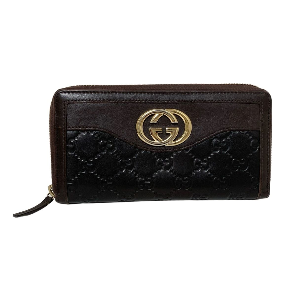 GUCCI グッチ 長財布 スーキー 308012 ダークブラウン×黒 ラウンドファスナー レザー