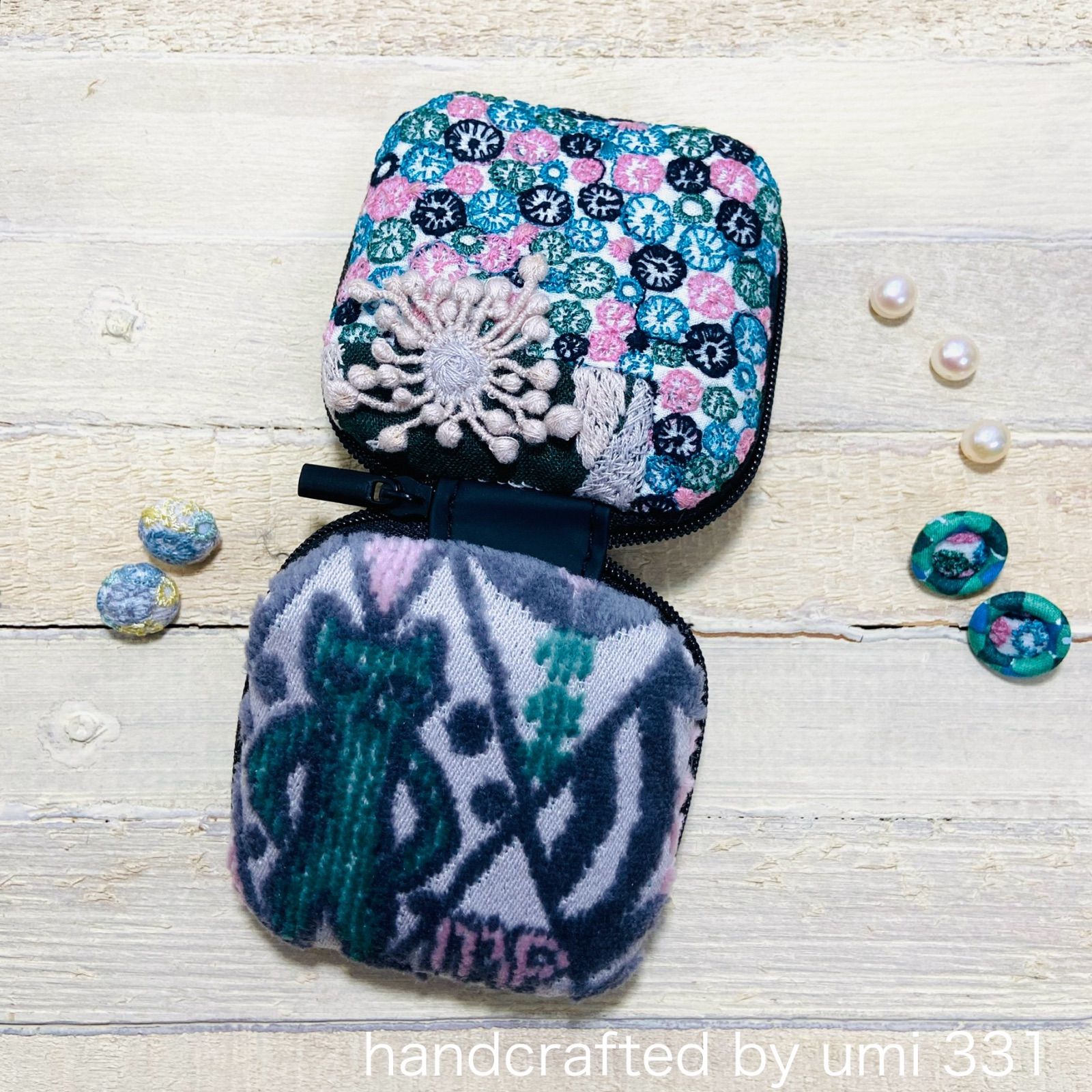 ミニハードケース symphony skyful ring flower ピンク ハンドメイド ミナペルホネン生地使用