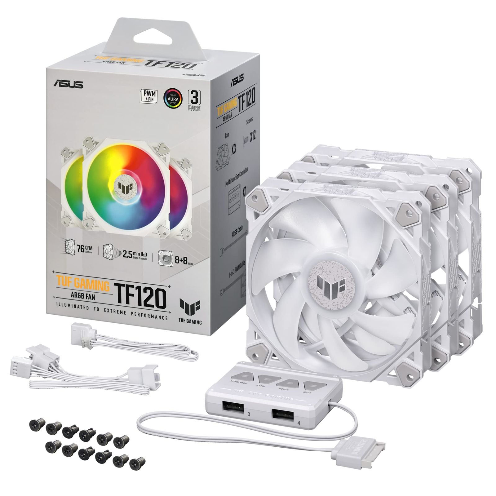 【新着商品】ASUS TUF Gaming TF120 120mm ARGBファン 3IN1 /高性能な流体動圧ベアリング (FDB) / 2層構造のLED / Aura Sync/大風量/PWMファン制御/広域な回転数範囲/多機能コントローラー/国内正規流通