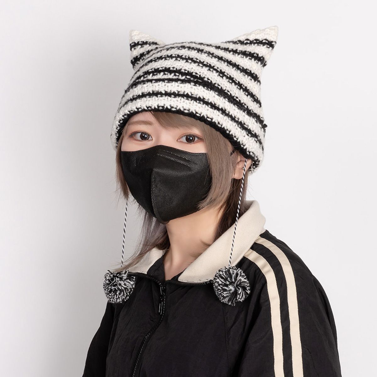 新品・未使用】 2way ニット帽 レディース ネコ耳帽子 ビーニー