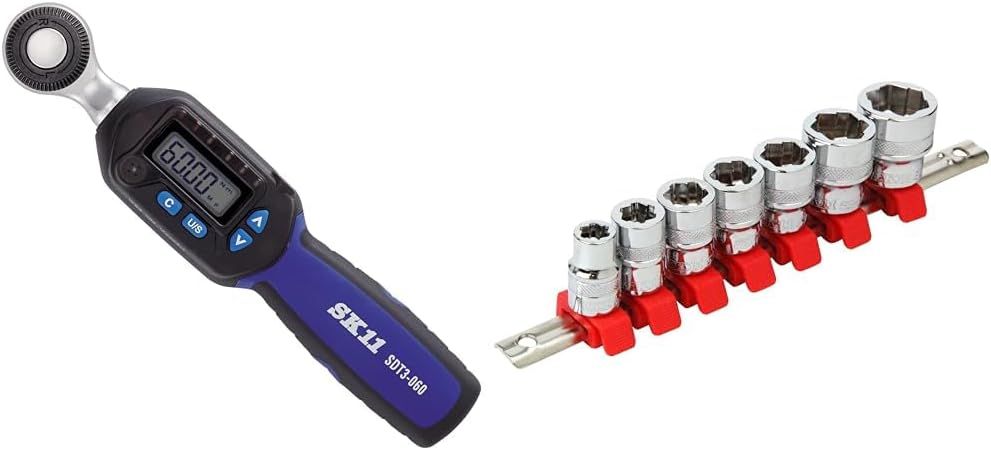 SK11 エスケー11 デジタルトルクレンチ 差込角 9.5mm 3~60N m SDT3-060 - リムーブソケットセット 差込角9.5mm SHS307RE セット買い