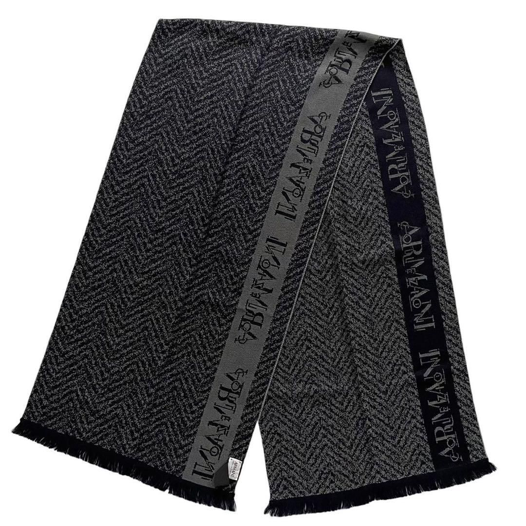 Giorgio Armani ダークグレー マフラー未使用 Giorgio Armani ジョルジオアルマーニ ブラック グレー マフラー