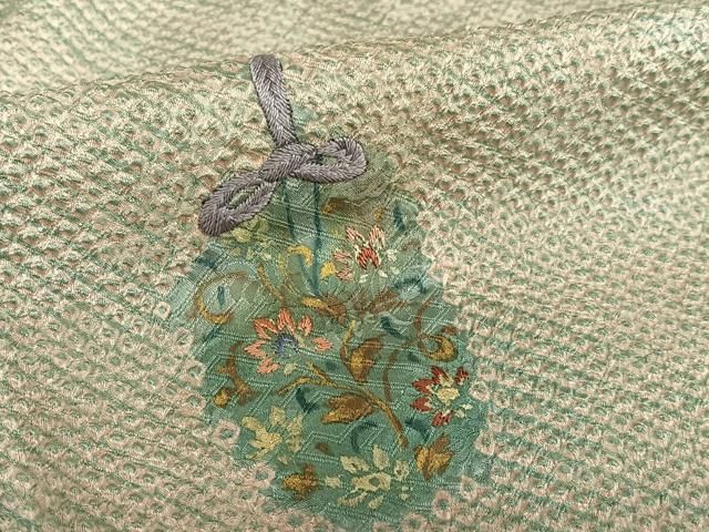 平和屋着物○訪問着 絞り 刺繍 仕覆草花文 正絹 逸品 AAAZ0223zg